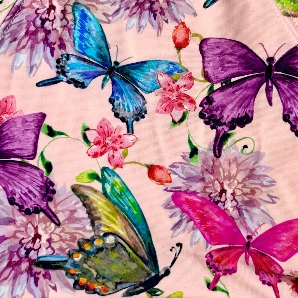 New Posh Peanut Watercolor Butterfly Swim Suit Girls 2T 2-Piece Set Ruffles